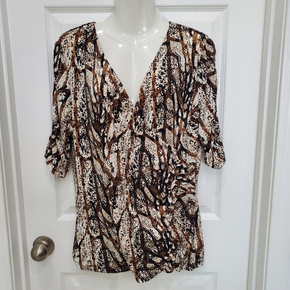 Style & Co Short Sleeve Faux Wrap Ruched Multi-Color Top Womens Size XL